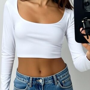 Sommer Ray Crop Top Womens Size Medium White Long Sleeve Rachel Green Inspired